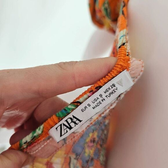 Zara Shirred Puff Sleeve Crop Top Orange S - Picture 3 of 6